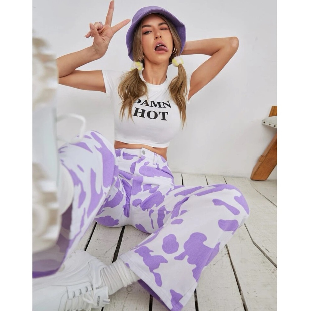 Cow Print Wide Leg Jeans ☁️